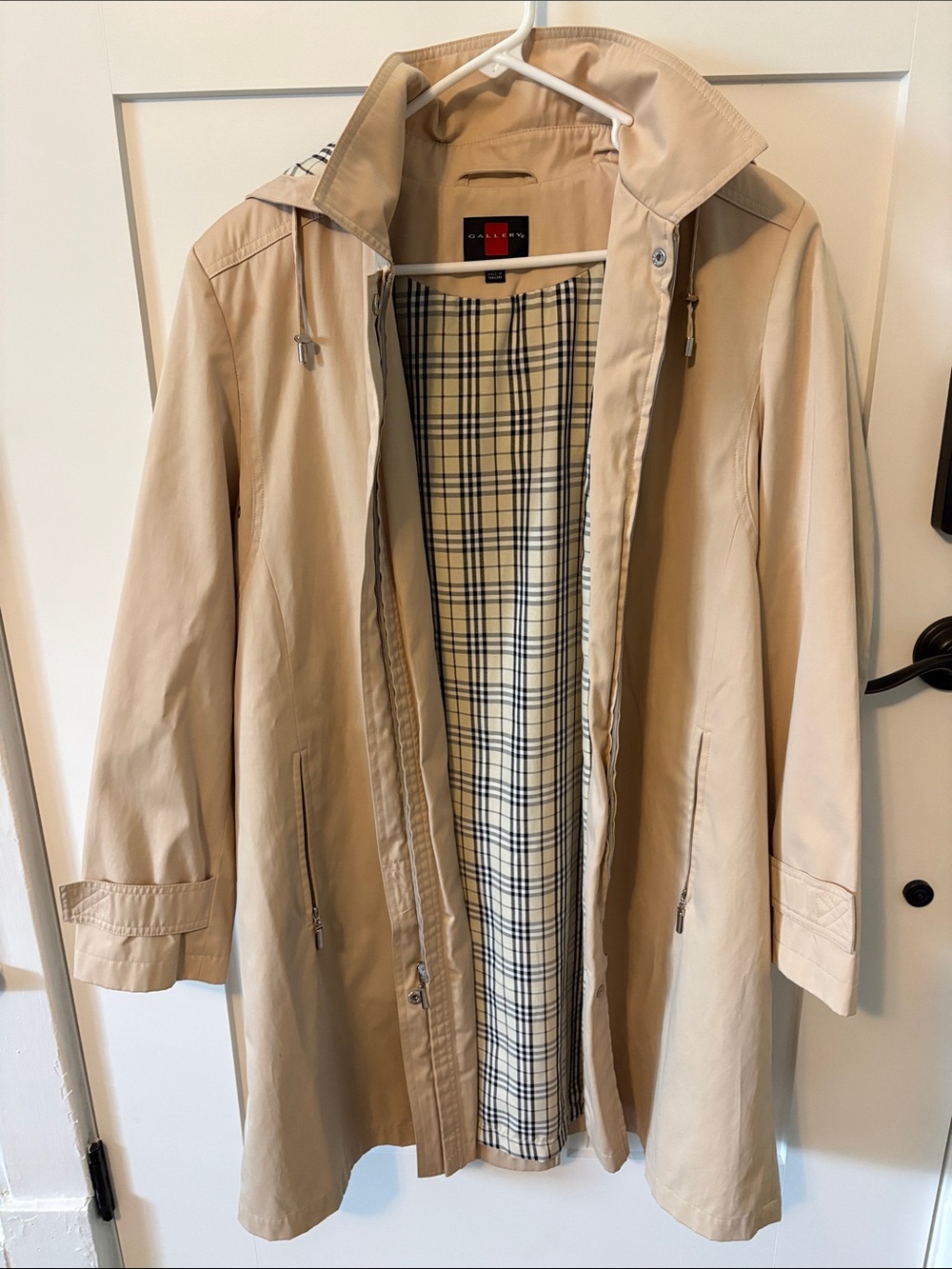 Beige Trench Coat with Plaid Lining